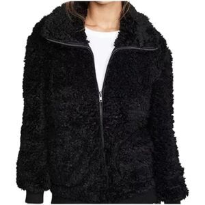 BB Dakota Teddy or Not Faux Fur Bomber Jacket, XS, Black